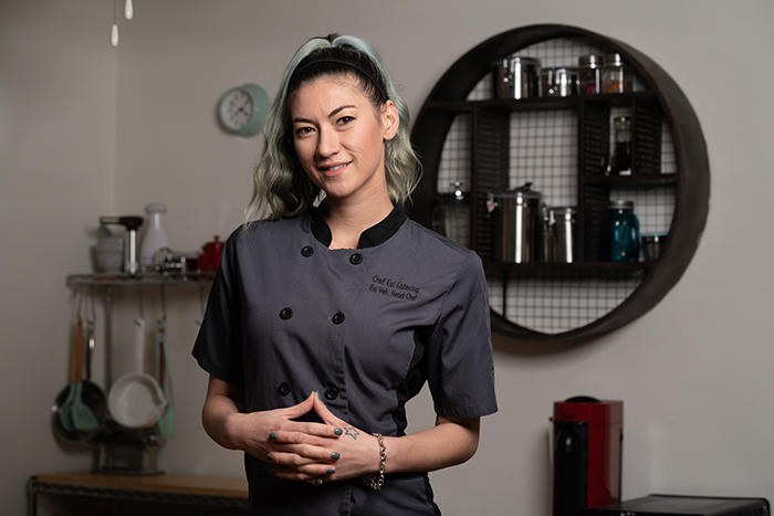 Chef Evi Yeh, owner of Chef Evi Catering & Events LLC, in her commercial kitchen; photo by Elaine Pang