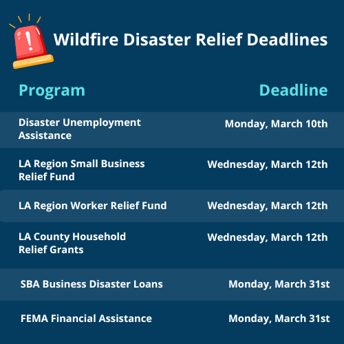 LA Wildfire Disaster Relief Program Deadlines