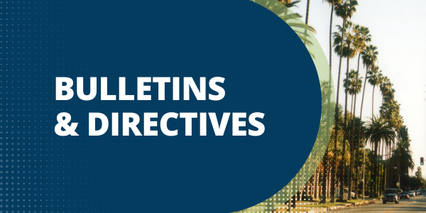 EWDD Bulletins and Directives with a picture of a palm tree lined street in the Los Feliz neighborhood