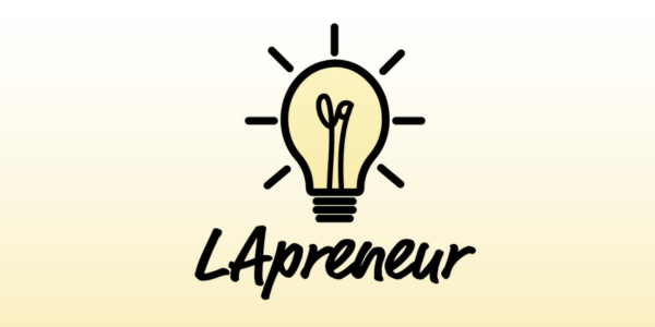 LApreneur Program logo - black line drawing of a lightbulb with LApreneur in casual script font over gradient yellow background