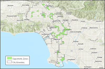 City of LA Opportunity Zones Map provided by the LA City Planning Department, ESRI ArcGIS tool