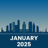 cover image for January 2025 issue of the EWDD Updates newsletter: illustrated silhouette representing downtown Los Angeles City featuring landmarks including L.A. City Hall, the Watts Towers, Sixth Street Viaduct (Bridge), financial district buildings and the Angel's Gate Lighthouse