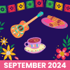 EWDD Updates for September 2024; illustrations celebrating Hispanic Heritage Month including traditional Mexican papel picado paper banners, café con leche, tamales and a mariachi guitarrón